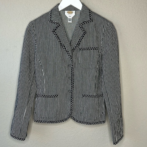 Talbots Black and White Striped Jean Jacket Blazer Size 8 - Picture 1 of 13